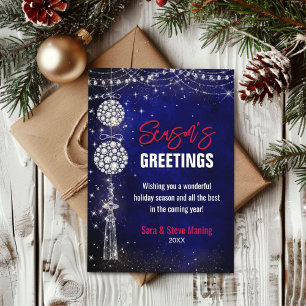 Chic blue ornaments Christmas new year greeting  Card
