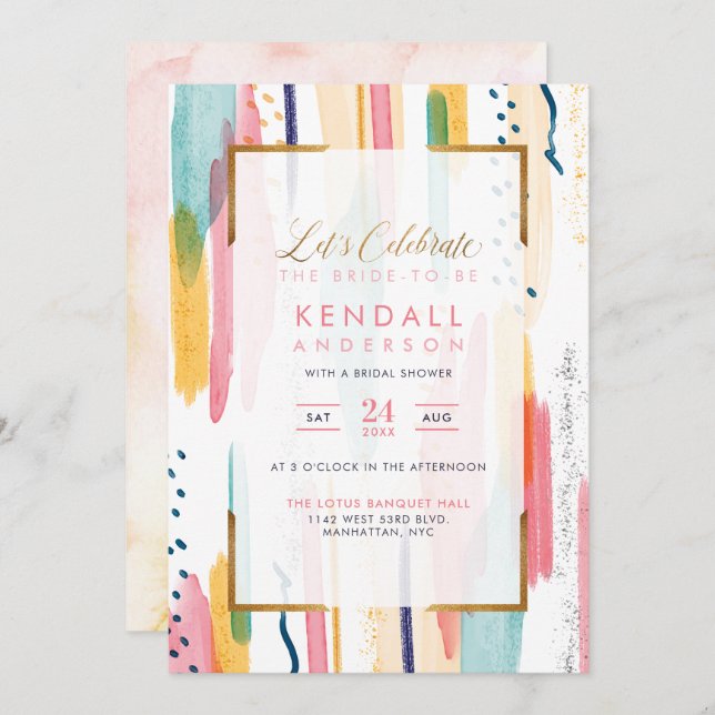 Chic Blue Painted Memphis Abstract Bridal Shower Invitation (Front/Back)