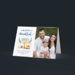 Chic Blue Peace Love Latkes Happy Hanukkah Photo Holiday Card<br><div class="desc">Send your Wishes with this Photo Holiday Card that feature a Hanukkah Script and Watercolor Jewish Holiday Symbols to highlight your greeting message.</div>