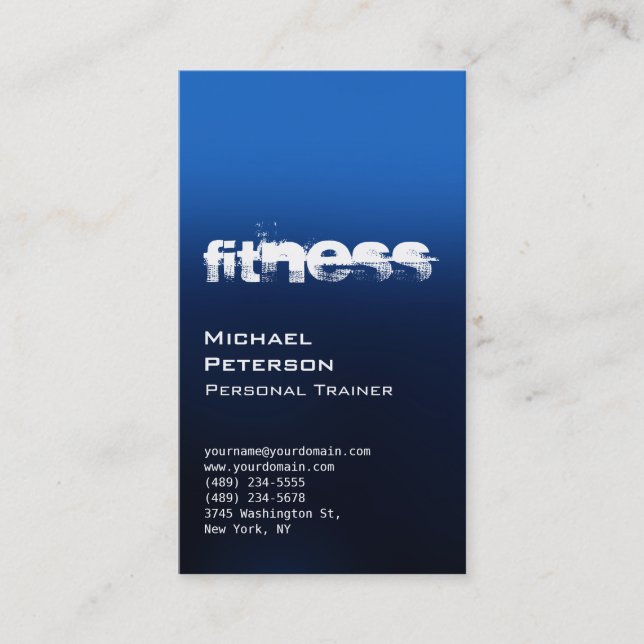Chic Blue Personal Trainer Fitness Business Card (Front)