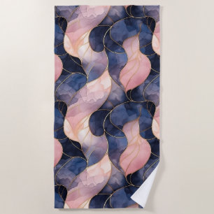 Chic Blue Pink Abstract Beach Towel