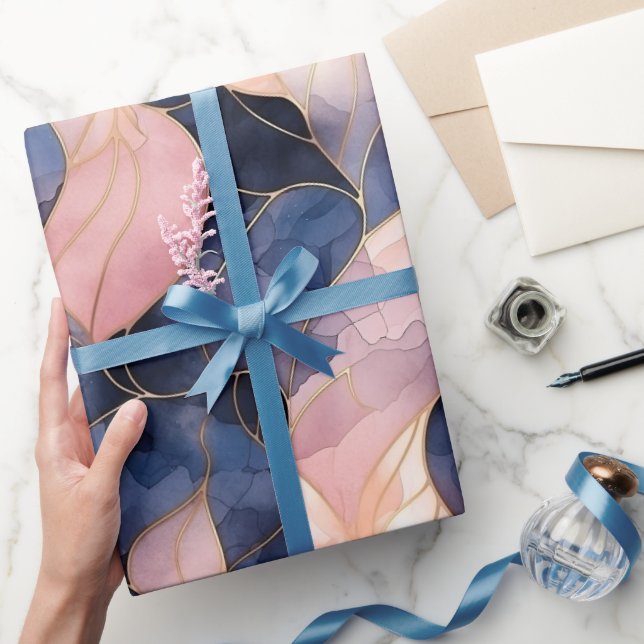 Chic Blue Pink Abstract Birthday  Wrapping Paper (Gifting)