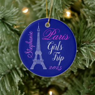 Chic Blue Pink Paris Eiffel Tower Girls Trip Ceramic Ornament