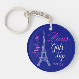 Chic Blue Pink Paris Eiffel Tower Girls Trip Keychain