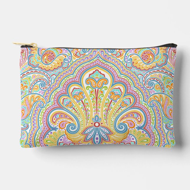 Chic Blue Pink Purple Orange Paisley Pattern Accessory Pouch (Front)