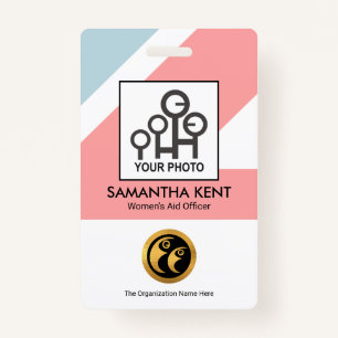 Chic Blue Pink Rectangles Medical Photo Template Badge