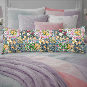 Chic Blue Pink Sicilian Citrus Floral Tiles Body Pillow