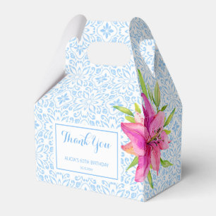 Chic Blue Portuguese Azulejo Mosaic Lily Thank You Favor Box