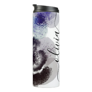 Chic Blue Purple Floral Signature Monogrammed Thermal Tumbler