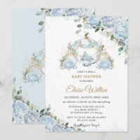 Chic Blue Roses Princess Carriage Baby Shower