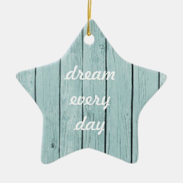 Chic Blue Rustic Wood Ceramic Ornament (Front)