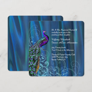 Chic Blue Satin et Faire-part de mariage Peacock