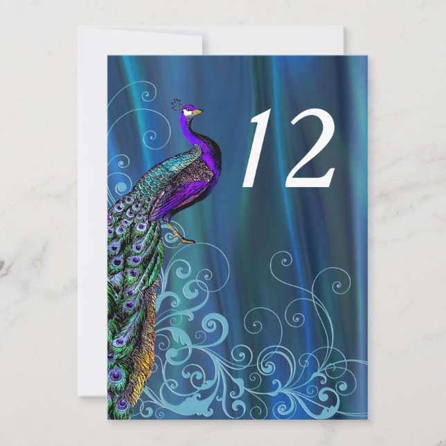 Chic Blue Satin Look Wedding Table Number Card (Front)