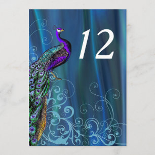 Chic Blue Satin Look Wedding Table Number Card