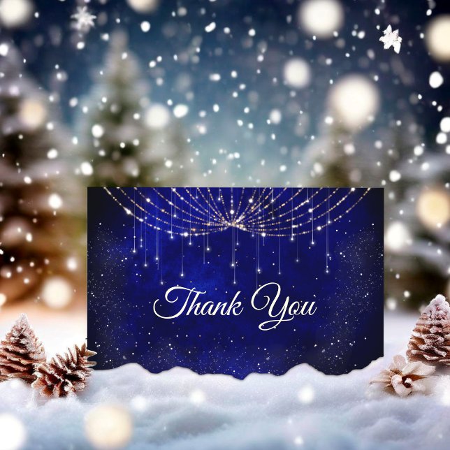 Chic blue silver faux glitter lights  thank you card (Creator Uploaded)