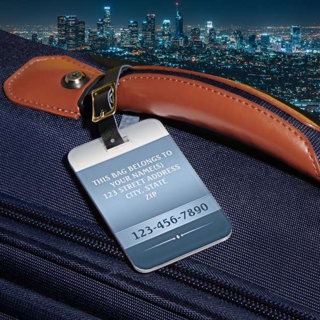 Chic Blue Silver Metallic Stripe  Luggage Tag (Creator Uploaded)