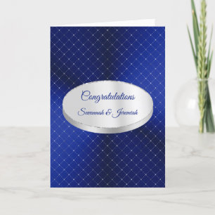 Chic Blue Silver Squares Customize Congratulations Card