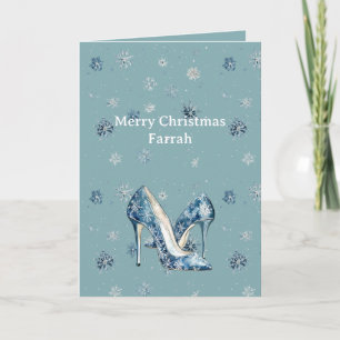 Chic Blue Snowflakes High Heels Card