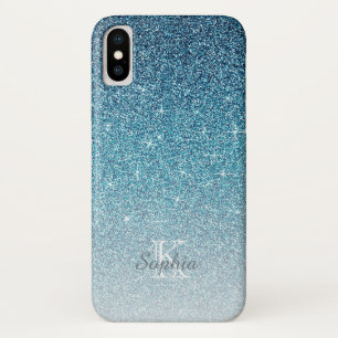 Chic Blue Sparkle Glitter Monogram Name Case-Mate iPhone Case
