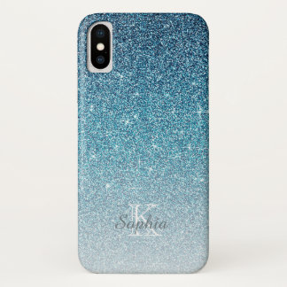 Chic Blue Sparkle Glitter Monogram Name Case-Mate iPhone Case