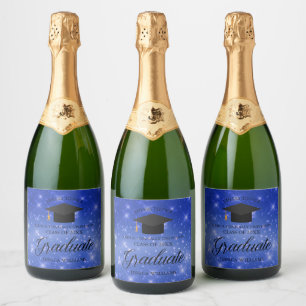 Chic Blue Sparkle Graduate Custom Graduation Party Sparkling Wine Label