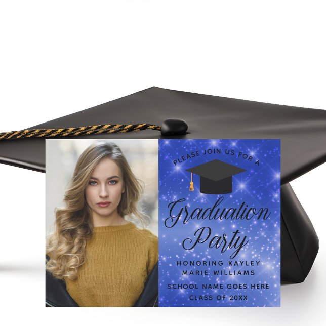 Chic Blue Sparkle Graduate Photo Graduation Party Invitation (Creator Uploaded)