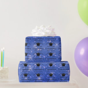 Chic Blue Sparkle Graduation Chic Custom Graduate Wrapping Paper