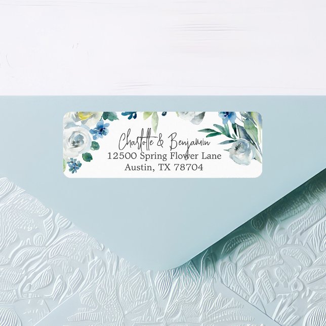 Chic Blue Spring Floral Mariage Adresse de retour (Créateur téléchargé)