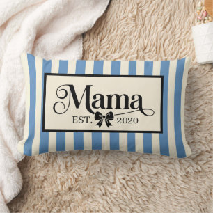 Chic Blue Striped Custom Mama Keepsake Lumbar Pillow