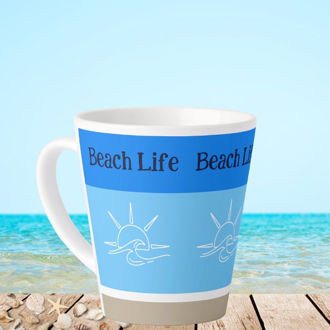 Chic Blue Stripes Tan Beach House  Latte Mug (Creator Uploaded)