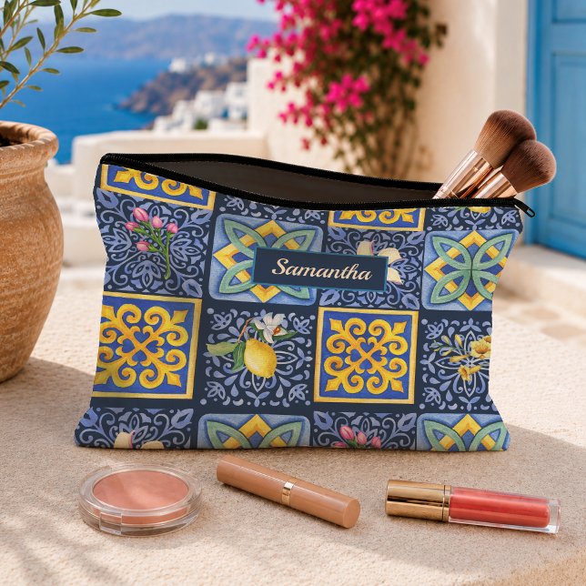 Chic Blue teal Sicilian citrus Mediterranean Accessory Pouch (Creator Uploaded)