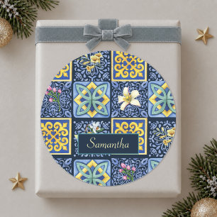 Chic Blue teal Sicilian citrus Mediterranean Classic Round Sticker