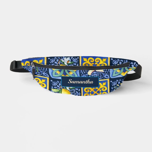 Chic Blue teal Sicilian citrus Mediterranean Fanny Pack (Front)