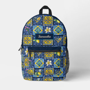 Chic Blue teal Sicilian citrus Mediterranean Printed Backpack