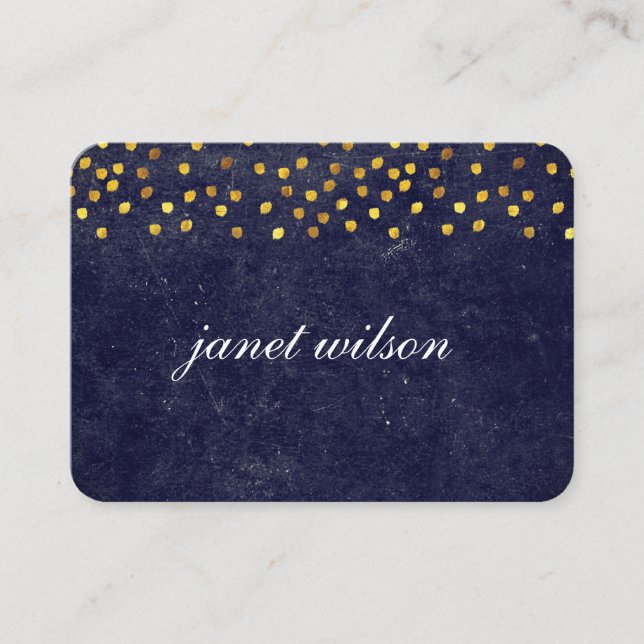 chic blue texture with golden spot pattern business card (Front)