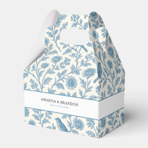 Chic Blue Toile de Jouy Floral Border Wedding Favor Box