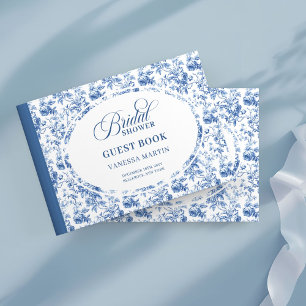 Chic Blue Toile Roses Bridal Shower Guest Book  