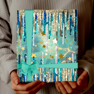 Chic blue, turquoise and gold wrapping paper
