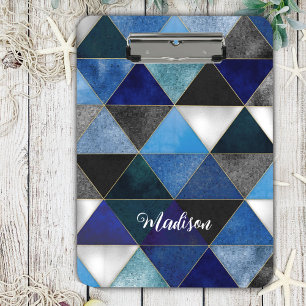 Chic blue turquoise grey geometric clipboard