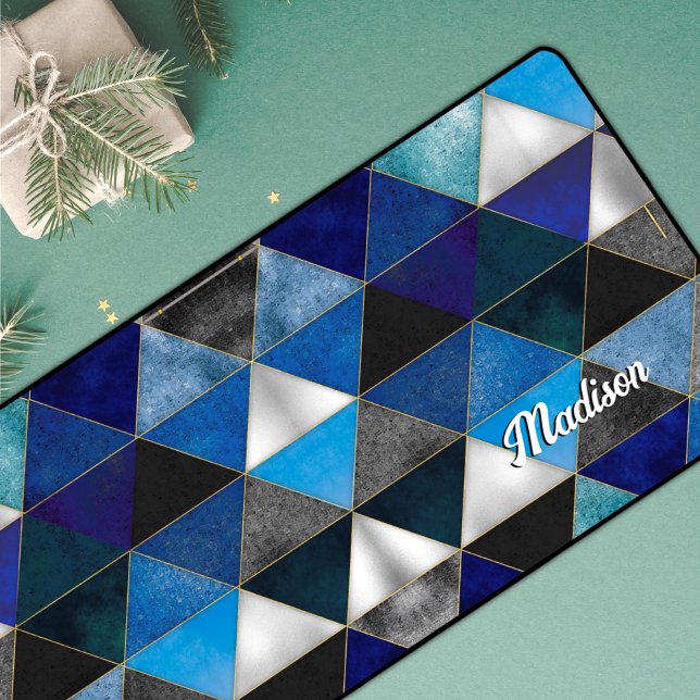 Chic blue turquoise grey geometric  desk mat (Creator Uploaded)