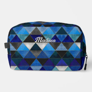 Chic blue turquoise grey geometric dopp kit