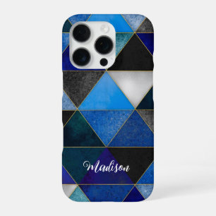 Chic blue turquoise grey geometric iPhone 16 pro case