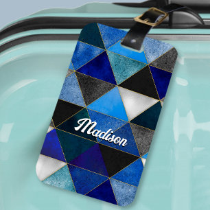 Chic blue turquoise grey geometric  luggage tag