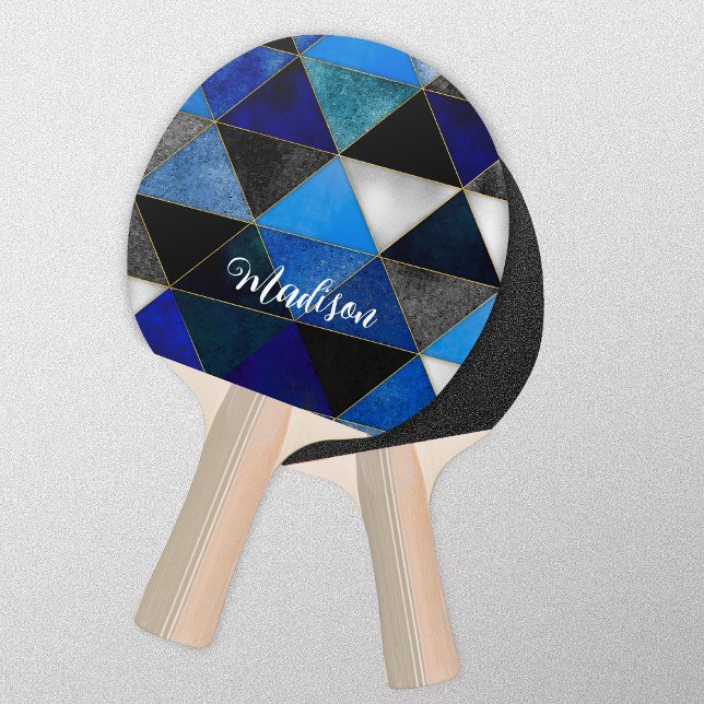 Chic blue turquoise grey geometric ping pong paddle (Creator Uploaded)