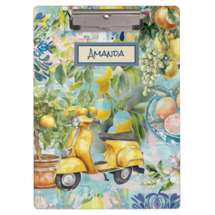 Chic blue turquoise sicilian citrus collage floral clipboard