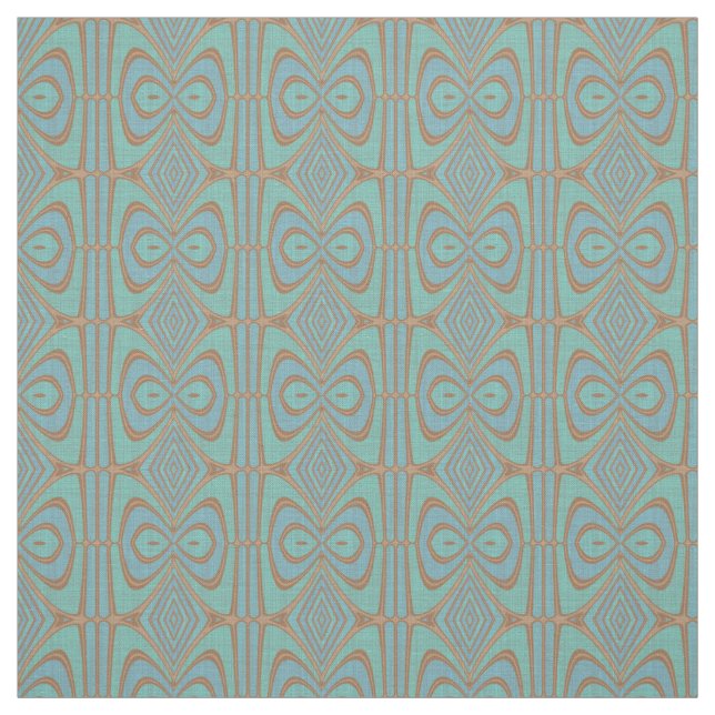 Chic Blue Turquoise Vintage Nouveau Deco Pattern Fabric (Swatch)