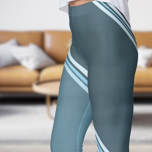 Chic Blue under Grey Banded Print Leggings (Chic Blue under Gray Banded Print Leggings)