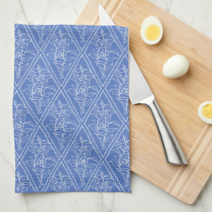 Chic Blue Vintage Periwinkle Floral Pattern Kitchen Towel