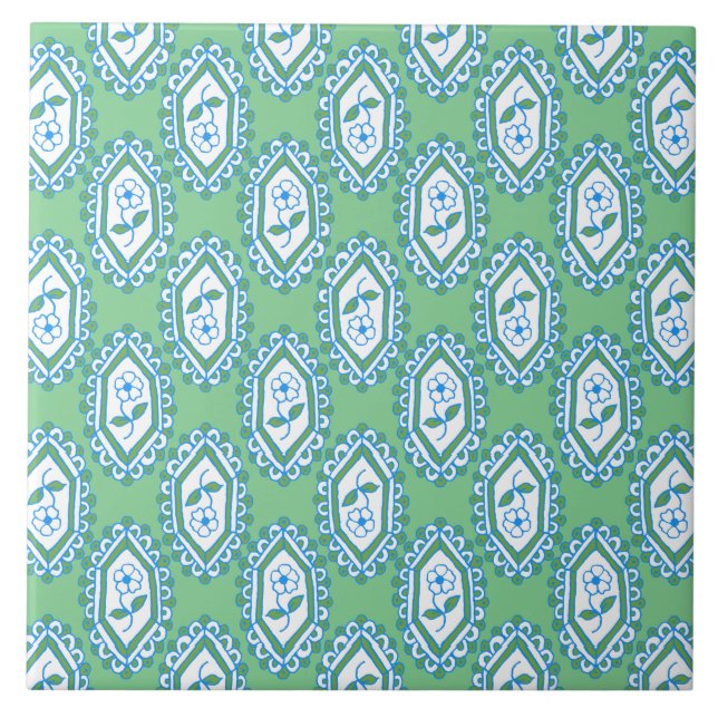 Chic Blue Vintage Periwinkle Floral Pattern Tile (Front)