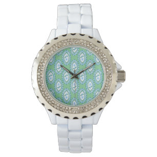 Chic Blue Vintage Periwinkle Floral Pattern Watch